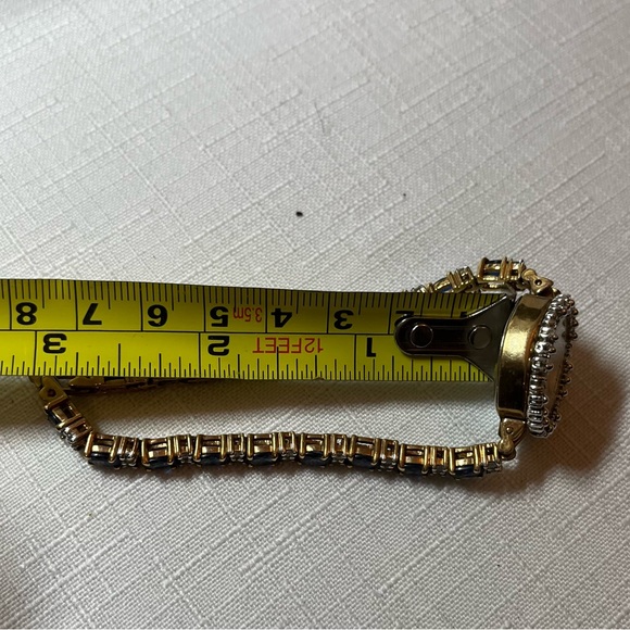 HMI Gold-tone ladies' watch quartz movement & bracelet clear & blue stones - Picture 5 of 12